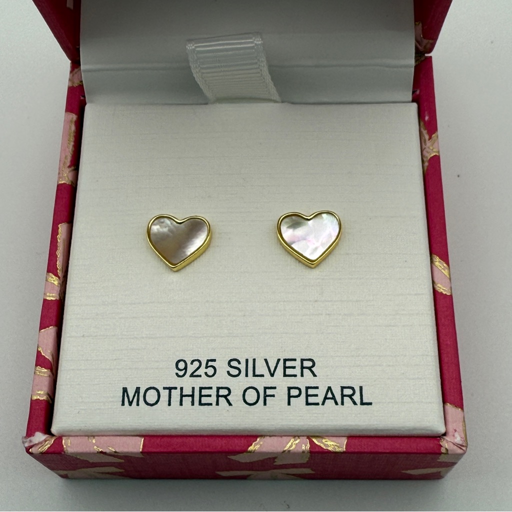 Rachel Zoe Sterling Silver Mother Of Pearl Heart Stud Earrings 30$